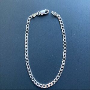 Real Solid Silver Chain Cuban Curb Link Bracelet 7in 3mm 925 Italy Stamped